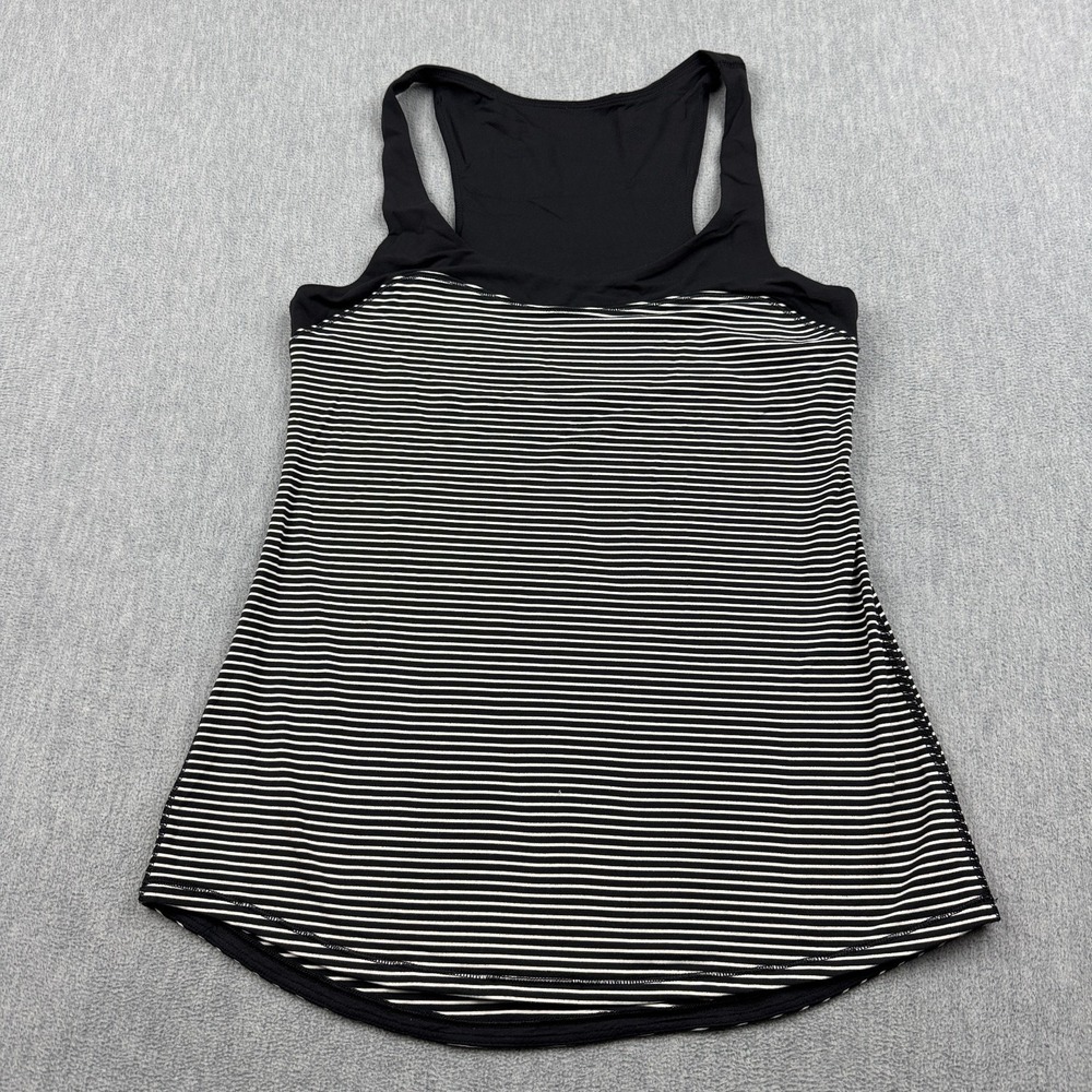 Lululemon Tank Top Womens 6 Black Hyper Striped Run First Base Racerback Yoga
